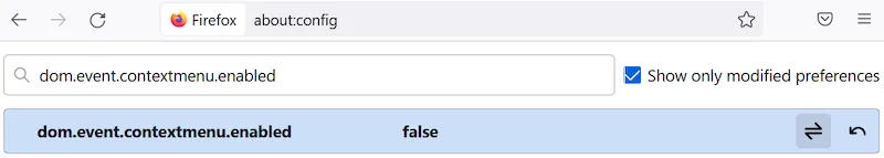 Screenshot of Advanced configuration preferences in Firefox