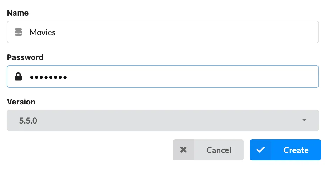 Local DBMS creation dialog